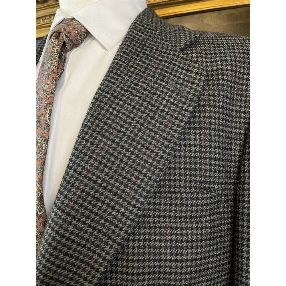 VTG Stafford 44S Gray Houndstooth Check Wool‎ Blend Tweed 2 Roll 1 Sport Coat